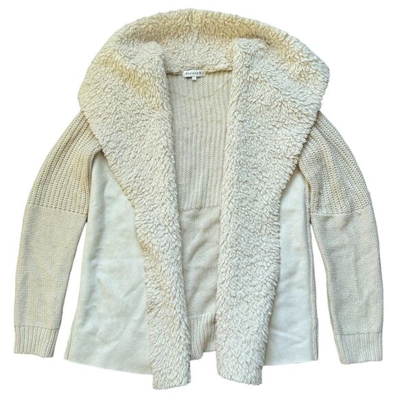 Society 8 Womens Large Jacket Open Front Fleece Collar Faux Suede & Knit Sweater - Picture 6 of 12